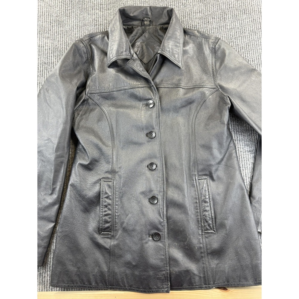 Jacqueline Ferrar Black Leather Button-Front Jacket